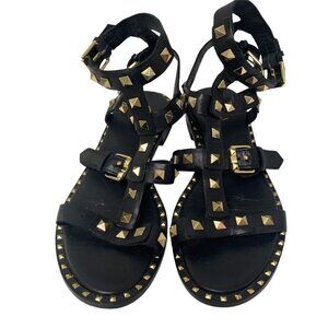 ASH Pacific Gladiator Sandals Size 6 Black Studded Strappy Womens Flats